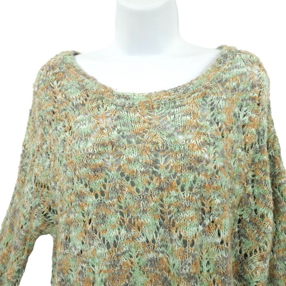 Gimmicks By BKE Pullover Sweater Womens Size L Open Knit Lace Hem Trim Green Tan - Picture 8 of 15